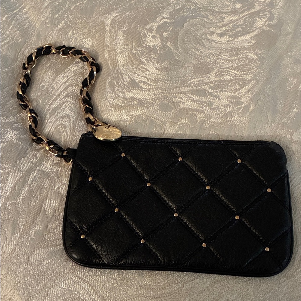 Deux Lux Black Quilted Wristlet with Chain